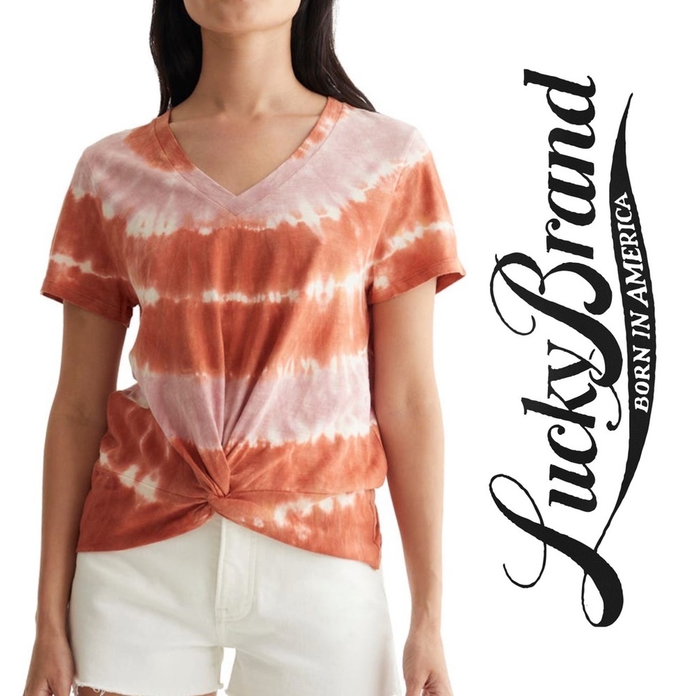 Lucky Brand Rust & Pink Tie-Dye Short Sleeve V-Neck Tee